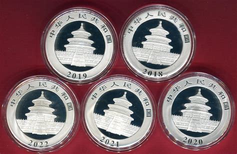 China 5 X 10 Yuan Silber Farbauflage 2018 2022 Panda Coloriert Im Lot