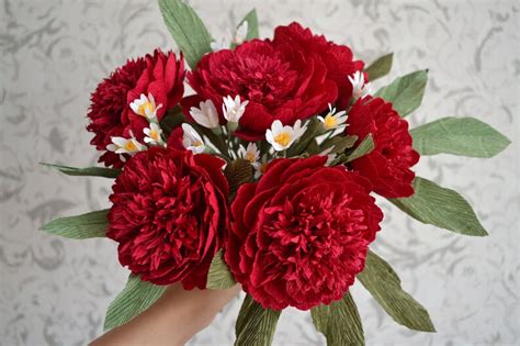 Red Crepe Paper Peonies Luxury Paper Bouquet Crepe Paper Etsy