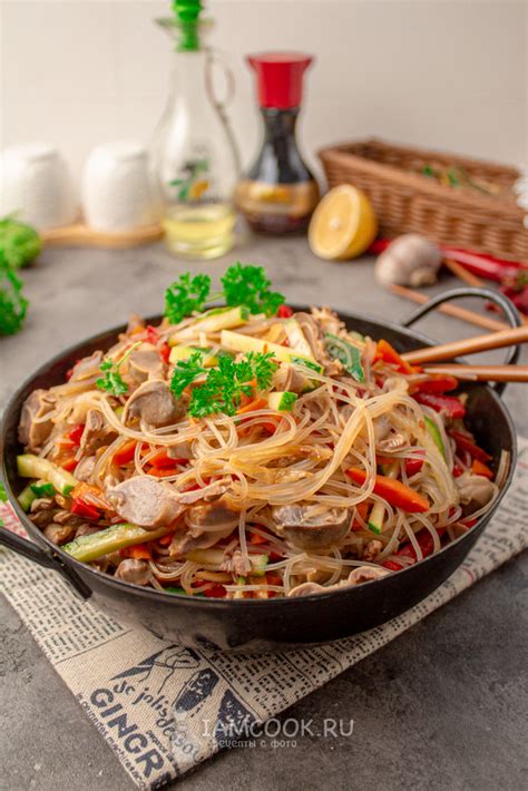 Фунчоза с куриными желудками по-корейски — рецепт с фото пошагово