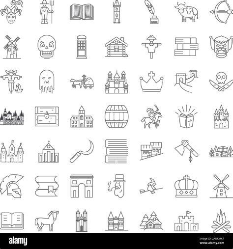 Medieval Linear Icons Signs Symbols Vector Line Illustration Set Stock Vector Image And Art Alamy