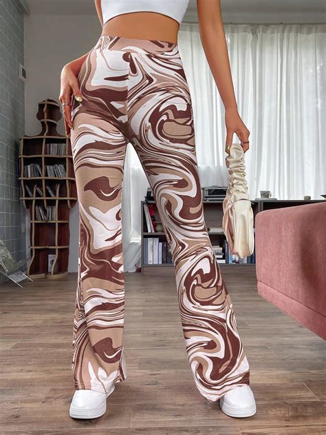 Shein Ezwear Marble Print Flare Leg Pants Shein Usa