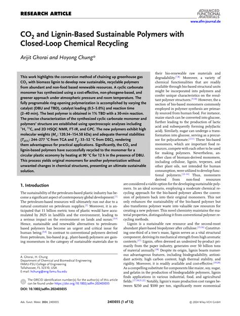 Co And Ligninbased Sustainable Polymers With Closedloop Chemical