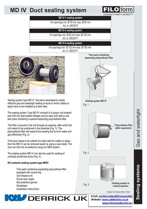 PDF Filoform MDIV Cable Duct Seals Water Gastight Duct Sealing