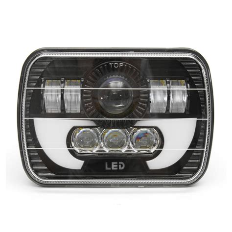 X Inch H Led Headlights Hi Low Beam Square Lamp Drl Light For Jeep Yj