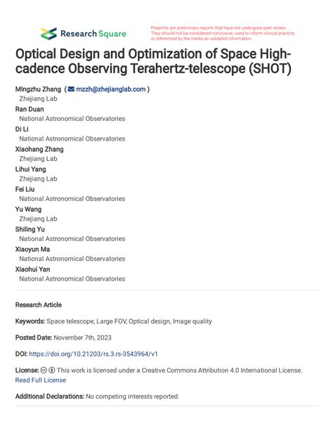 PDF Optical Design And Optimization Of Space High Cadence Observing