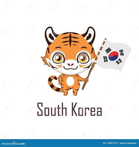 National Animal Tiger Holding the Flag of South Korea Stock Vector ...