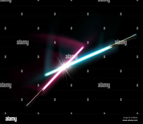 Crossed red and blue light sabers are a symbol of duel and ...