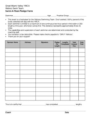 Fillable Online Swim A Thon Pledge Form 1 TeamUnify Fax Email Print