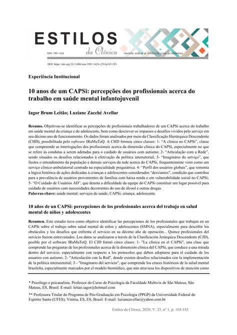 Pdf Anos De Um Capsi Percep Es Dos Profissionais Acerca Do