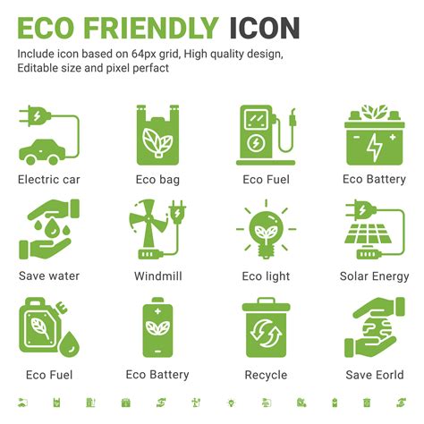 Eco Icon Set Design Flat Style Isolated On White Background Vector