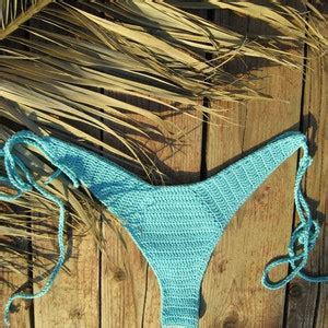 Crochet Bikini Set In Aqua Blue Light Turquoise With Seashells Can Be Made In Any Color Etsy