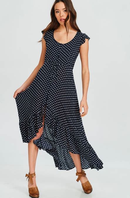 Navy Blue And White Polka Dot Dress Maxi Dress Bohopink Womens