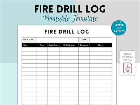 Fire Drill Log Printable Fire Drill Practice Fire Drill Log School Fire Drill Log Daycare