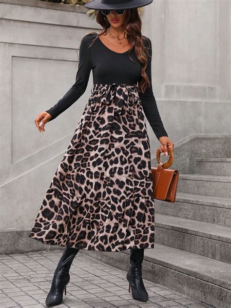 Leopard Print Belted Dress Shein Usa