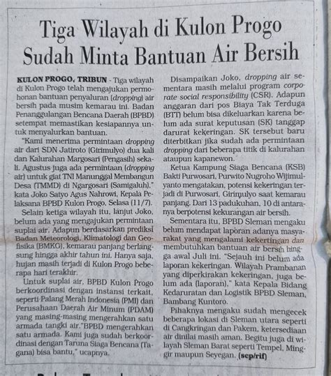 PEMKAB Tiga Wilayah Di Kulon Progo Sudah Minta Bantuan Air Bersih