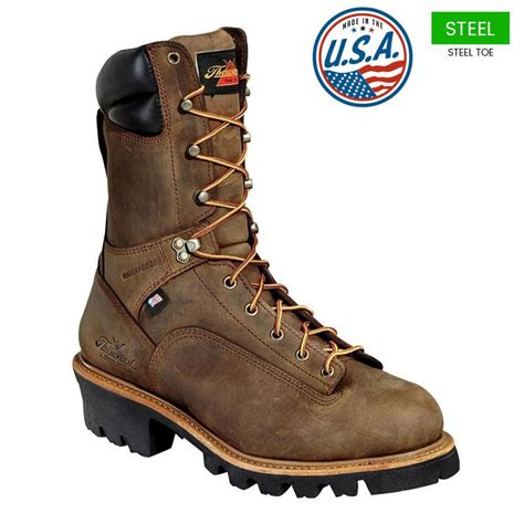 Thorogood Mens 10 In Wp 400g Steel Lace To Toe Logger Boots Usa