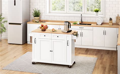 Yaheetech Kitchen Island With Extendable Rubberwood Top Rolling