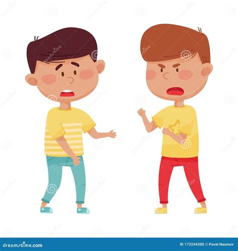 Little Boy With Angry Face Shouting At His Agemate Vector Illustration