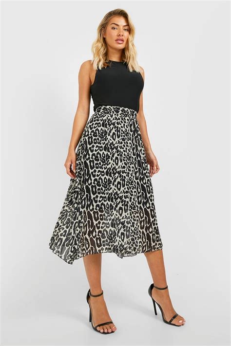 Leopard Chiffon Pleated Midi Skirt Boohoo Uk