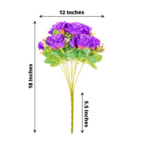 Purple Artificial Silk Rose Bouquet Faux Flower Bushes