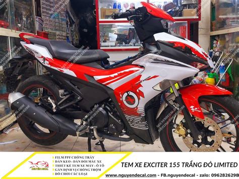 Tem xe Exciter 155 trắng đỏ limited Nguyễn Decal Chuyên Dán Keo Xe