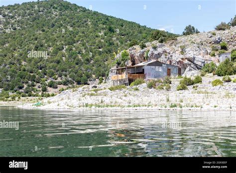 small traditional house   fisherman   shore  prespa lake