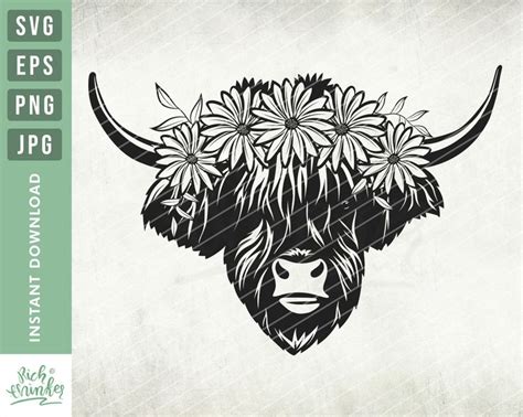 Highland Cow Svg Floral Cow Svg Highland Heifer Svg Cow Clipart Cow