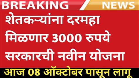 शेतकऱ्यांना दरमहा 3000 रुपये शेतकऱ्यांसाठी झटपट ठळक बातम्या अनुदान