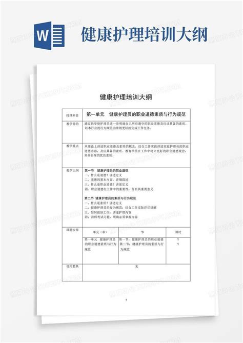 健康护理培训大纲word模板下载编号lakxevxr熊猫办公