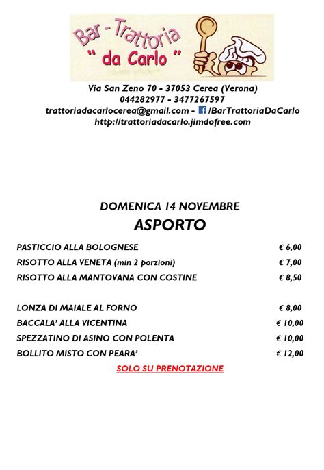 Bar Trattoria da Carlo - Home - Cerea - Menu, prices, restaurant