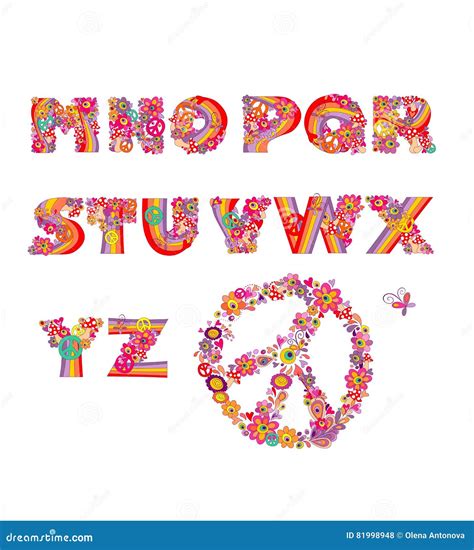 Hippie Colorful Alphabet Part2 Vector Illustration 81998948