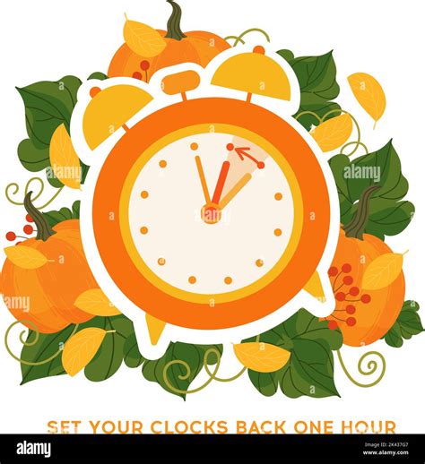 Fall Back Time Concept Banner Clock On The Fall Background With