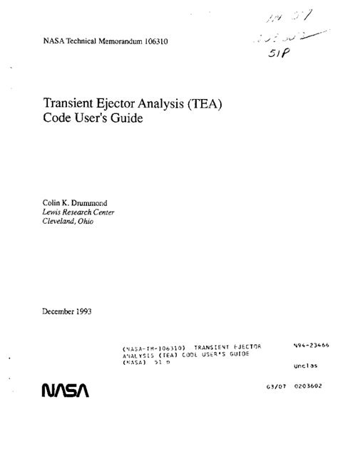 Fillable Online Ntrs Nasa Transient Ejector Analysis TEA Code User S