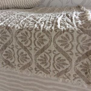 Pure Linen King Size Bed Scarf Frayed Natural Beige Off White Bed