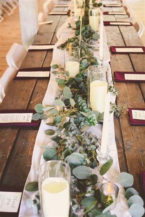 Eucalyptus Runner For A Fall Wedding Rustic Wedding Table Setting