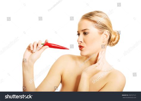 Happy Nude Woman Eating Chilli Stock Photo Shutterstock