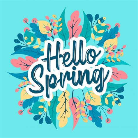 Premium Vector Hello Spring Typography With Flower