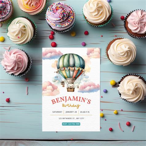 Hot Air Balloon Birthday Invitation Whimsical Birthday Party