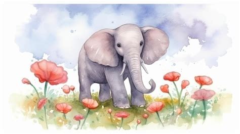 Pintura de acuarela de un lindo elefante bebé Foto Premium