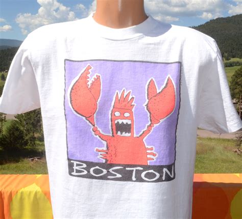 Vintage 90s T Shirt Boston Lobster Seafood Neon Tee Large Etsy