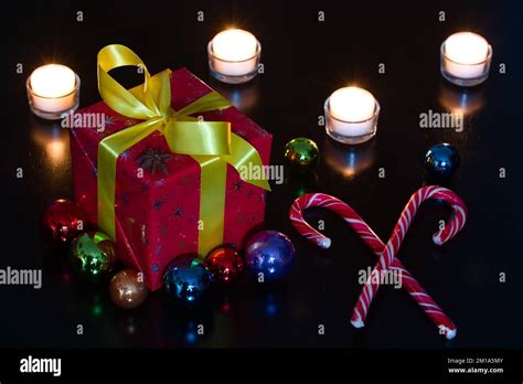 Christmas table with candles Stock Photo - Alamy