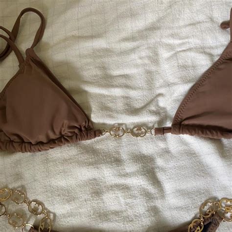 Brown And Gold Bikini Set Brand New Never Worn Depop