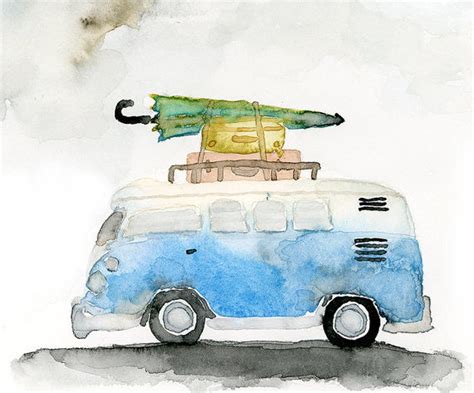 Vw Bus Watercolor Art Print Easy Sunday Club