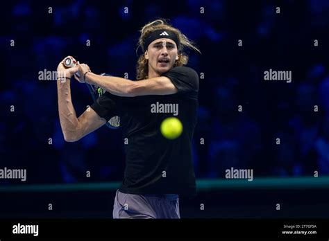 Turin Italy 15 November 2023 Alexander Zverev Of Germany Plays A Backhand During The Round