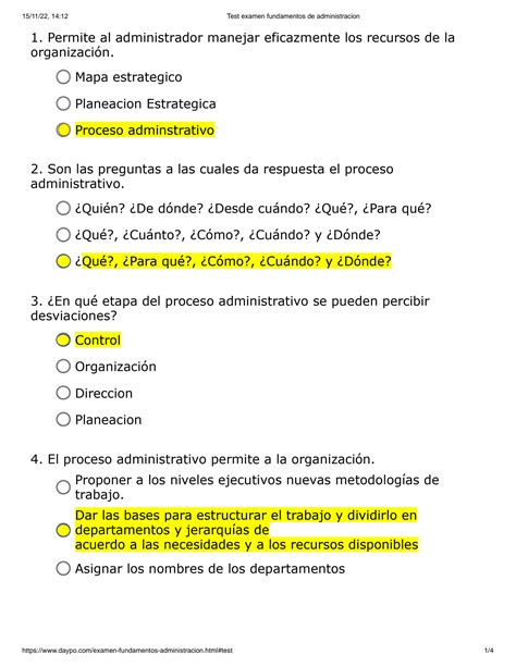 SOLUTION Test Examen Fundamentos De Administracion Studypool