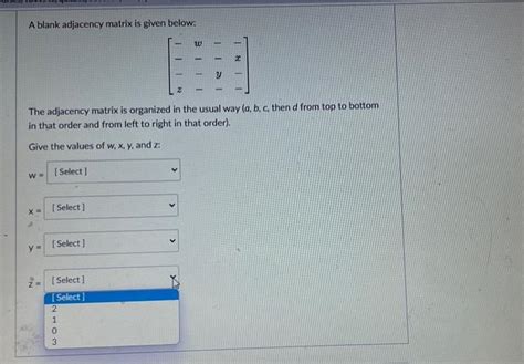 Solved Consider the graph below: a W A blank adjacency | Chegg.com