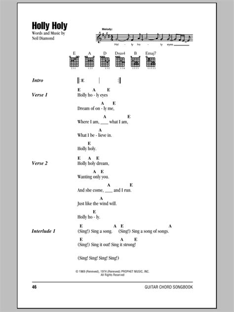 Holly Holy By Neil Diamond Guitar Chords Lyrics Guitar Instructor