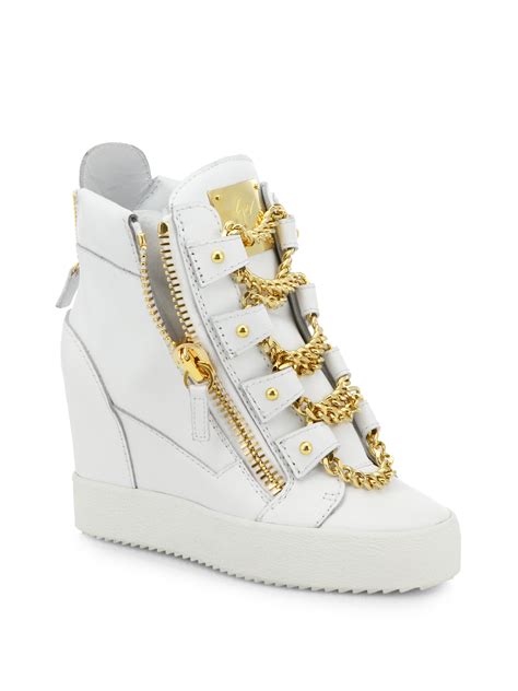 Lyst Giuseppe Zanotti Chains Leather Wedge High Top Sneakers In White