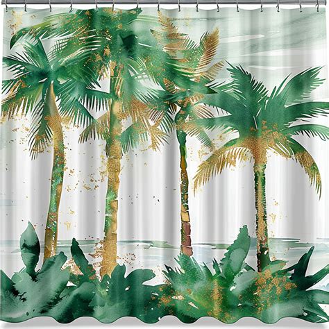 Exotic Tropical Rainforest Shower Curtain Set With Watercolor Green