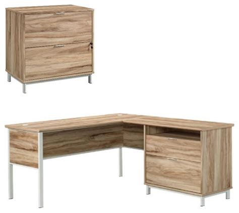 Home Square Piece Set With Wood L Shape Desk Lateral File